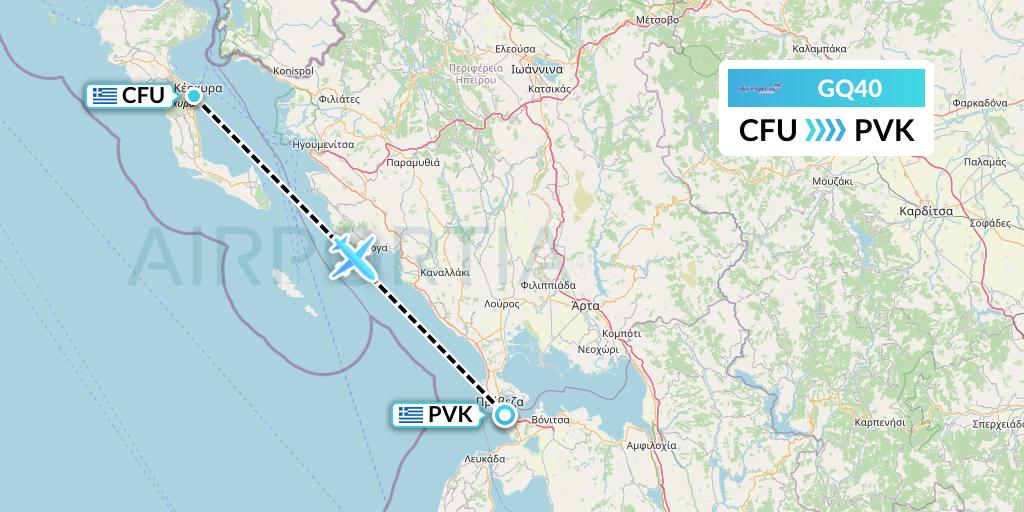 GQ40 Sky Express (Greece) Flight Map: Corfu to Preveza