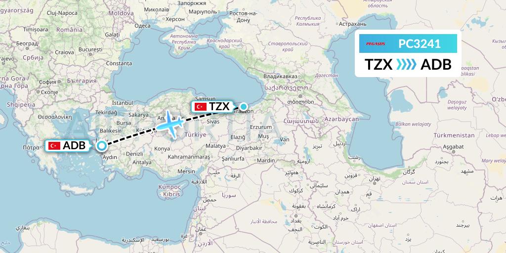 PC3241 Pegasus Airlines Flight Map: Trabzon to Izmir