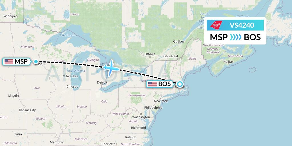 VS4240 Virgin Atlantic Airways Flight Map: Minneapolis to Boston