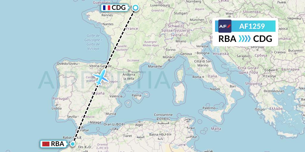 AF1259 Air France Flight Map: Rabat to Paris