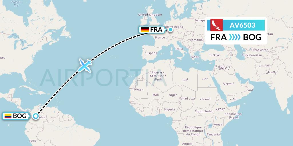 AV6503 Avianca Flight Map: Frankfurt to Bogota