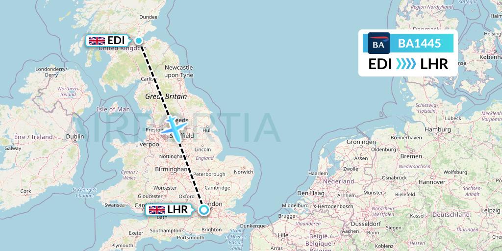 BA1445 British Airways Flight Map: Edinburgh to London