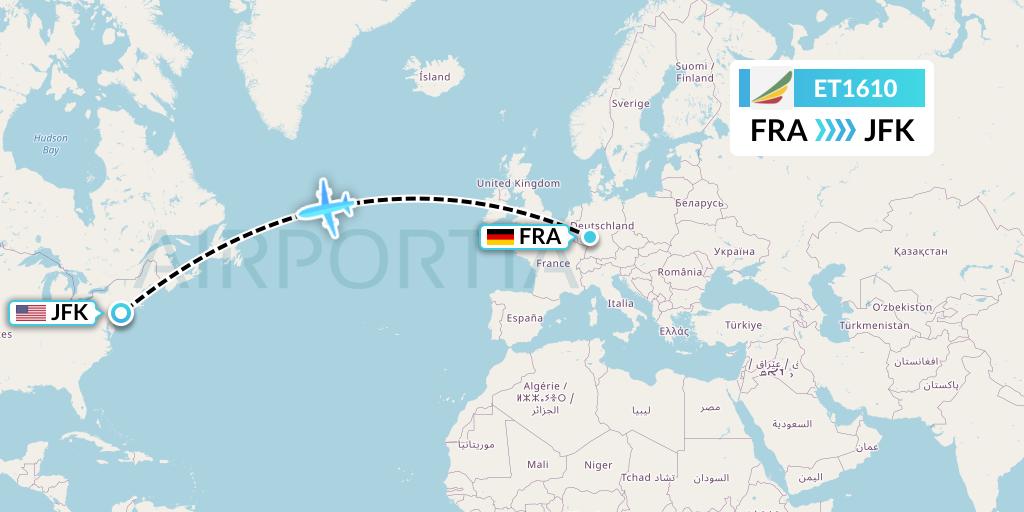 ET1610 Ethiopian Airlines Flight Map: Frankfurt to New York