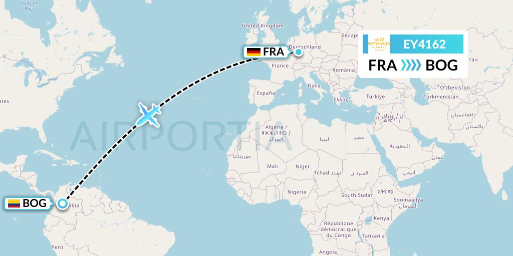 EY4162 Etihad Airways Flight Map: Frankfurt to Bogota