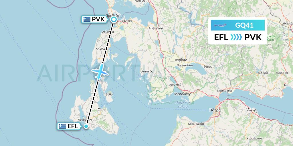 GQ41 Sky Express (Greece) Flight Map: Kefalonia to Preveza