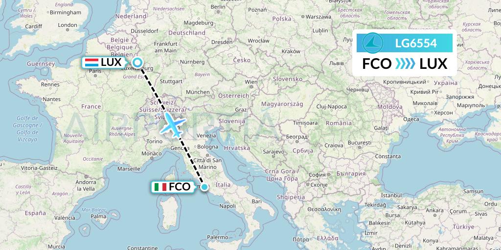 LG6554 Luxair Flight Map: Rome to Luxembourg