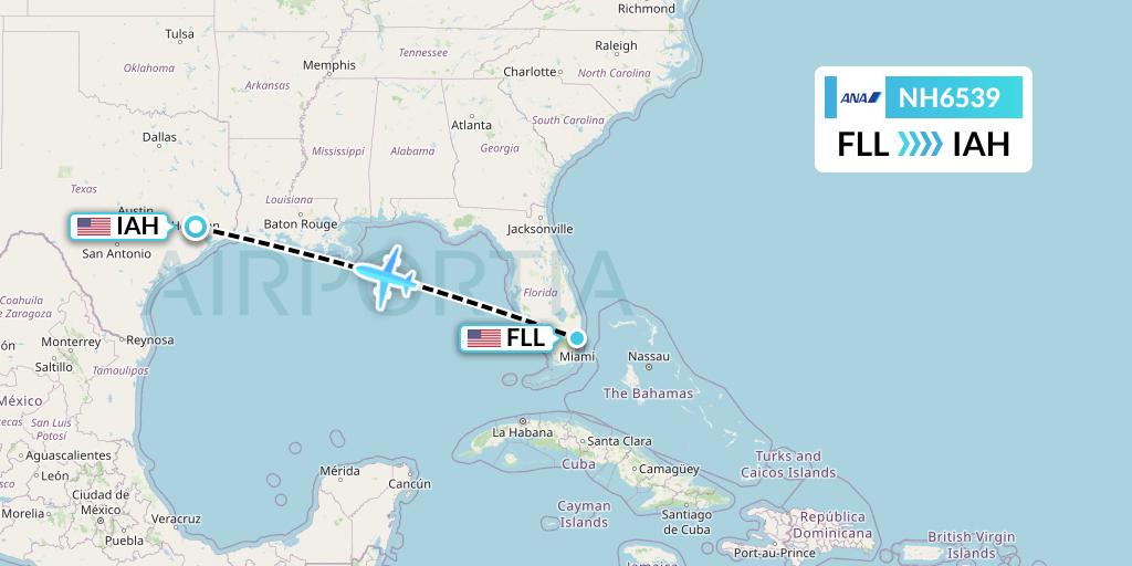 NH6539 All Nippon Airways Flight Map: Fort Lauderdale to Houston