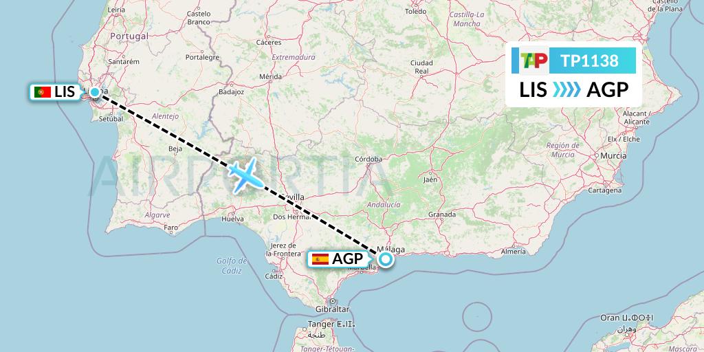 TP1138 TAP Portugal Flight Map: Lisbon to Malaga