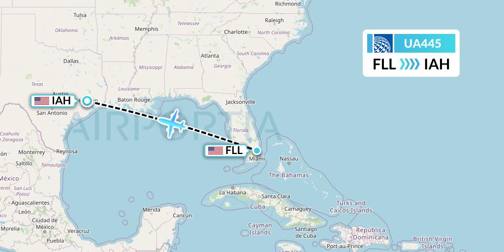 UA445 United Airlines Flight Map: Fort Lauderdale to Houston