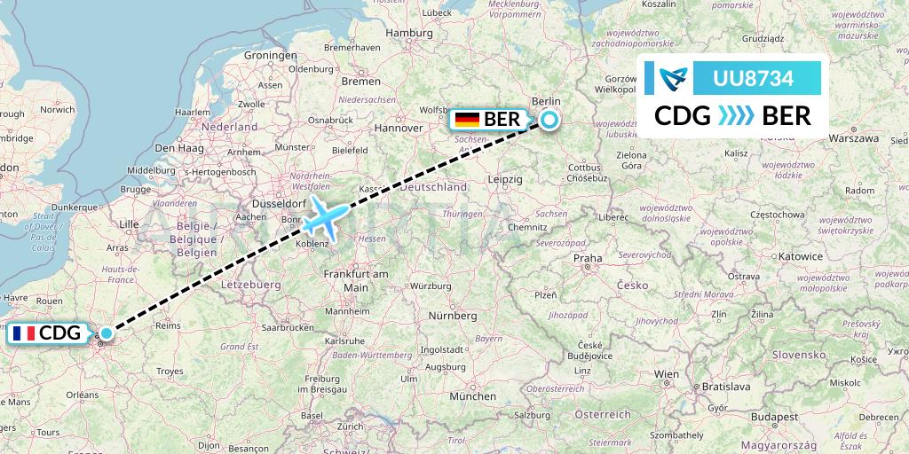 UU8734 Air Austral Flight Map: Paris to Berlin