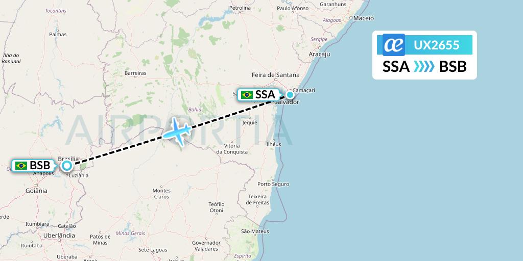 UX2655 Air Europa Flight Map: Salvador to Brasilia