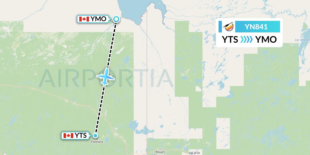 YN841 Air Creebec Flight Map: Timmins to Moosonee