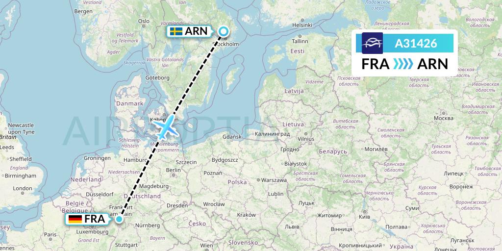 A31426 Aegean Airlines Flight Map: Frankfurt to Stockholm
