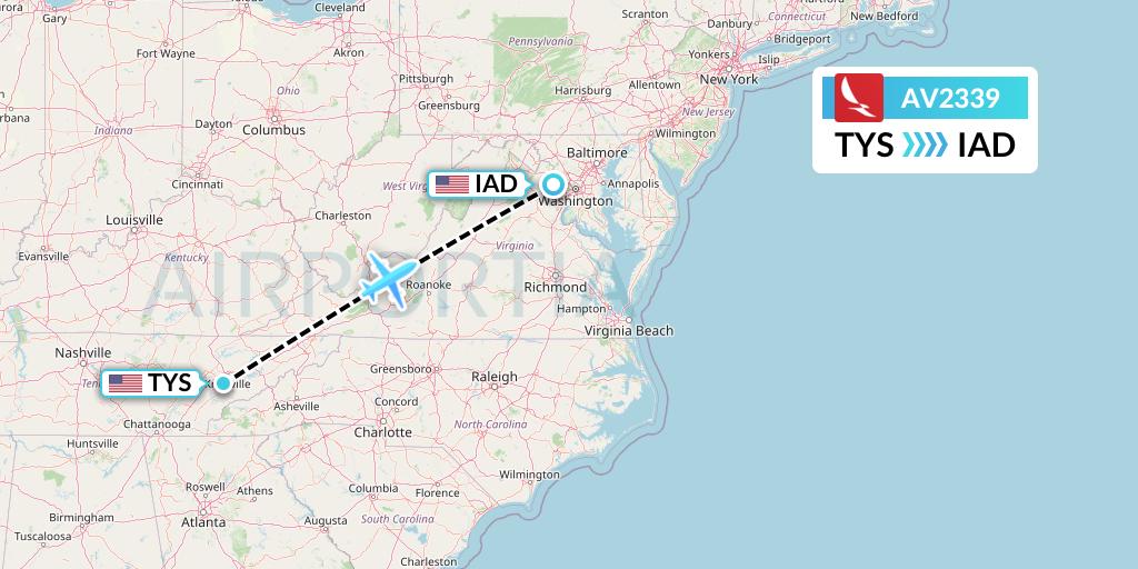 AV2339 Avianca Flight Map: Knoxville to Washington