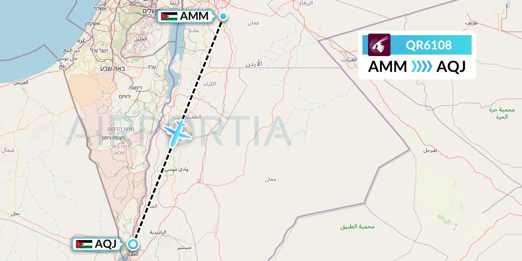 QR6108 Qatar Airways Flight Map: Amman to Aqaba