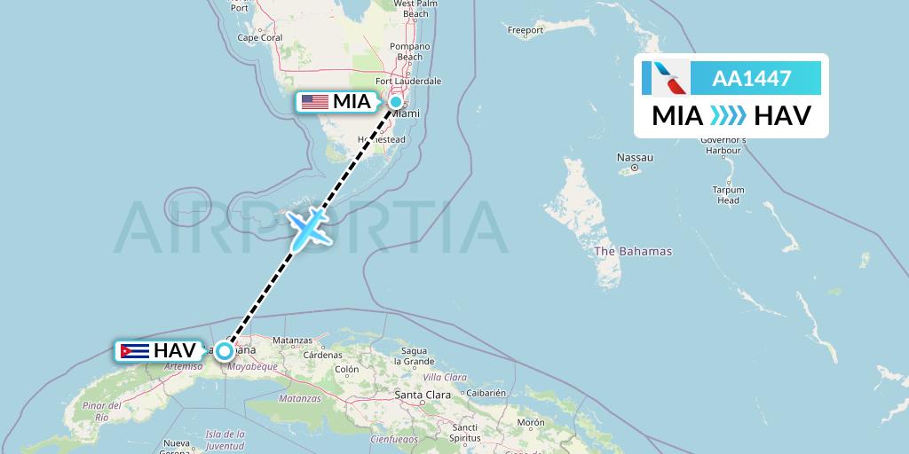 AA1447 American Airlines Flight Map: Miami to Havana