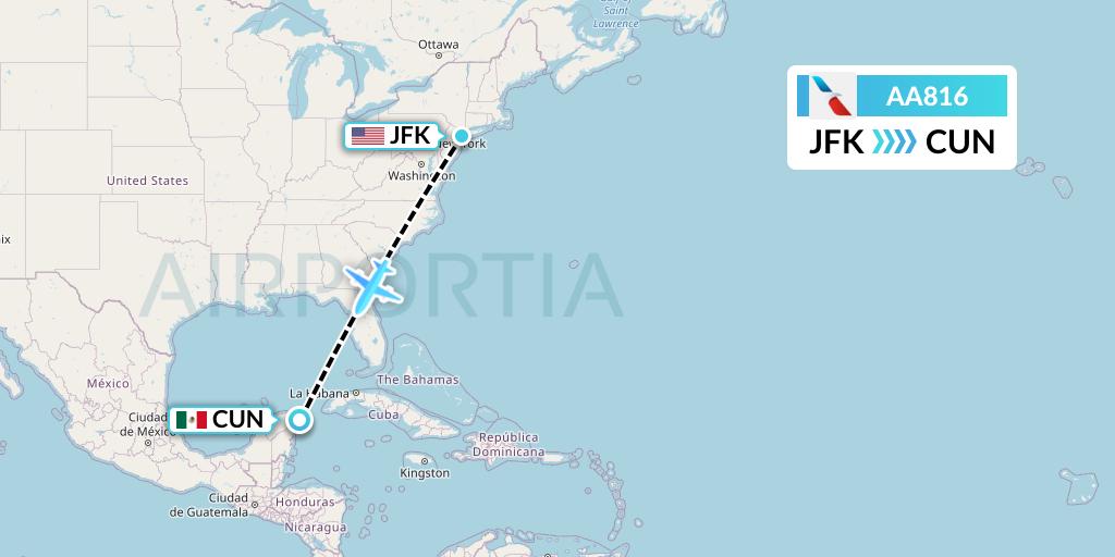 AA816 American Airlines Flight Map: New York to Cancun