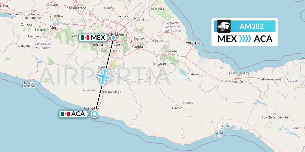 AM302 Aeromexico Flight Map: Mexico City to Acapulco