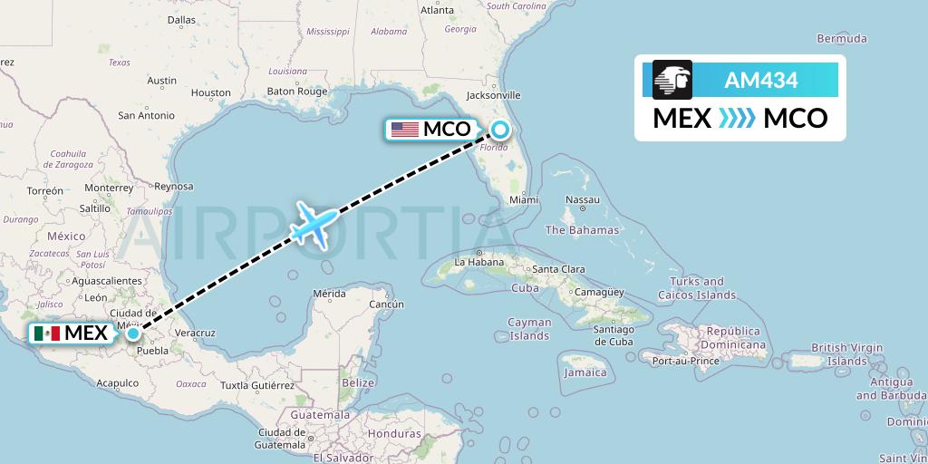 AM434 Aeromexico Flight Map: Mexico City to Orlando