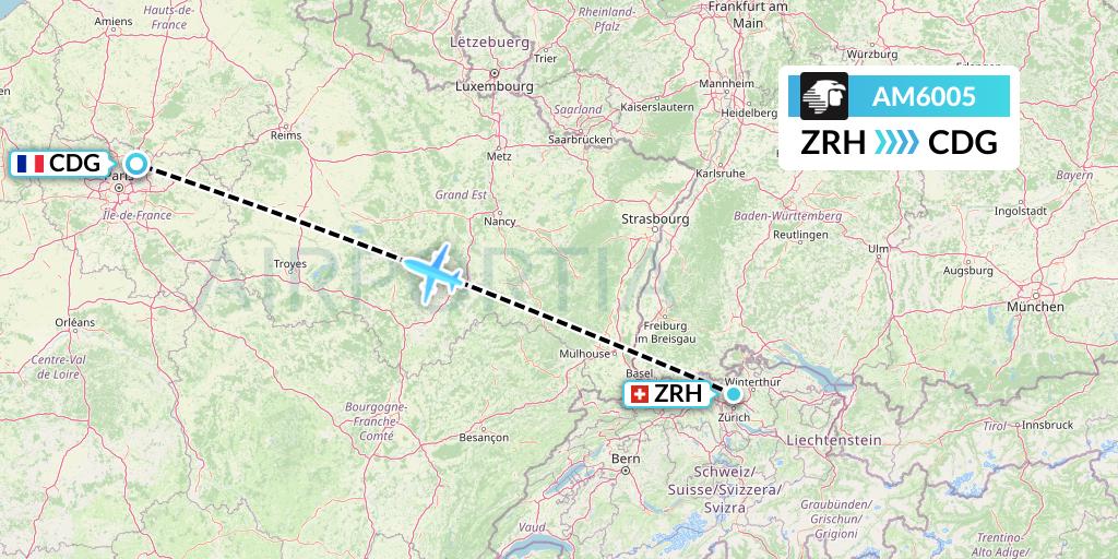 AM6005 Aeromexico Flight Map: Zurich to Paris