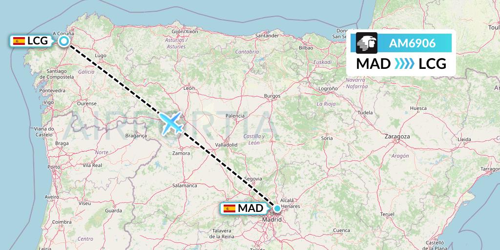 AM6906 Aeromexico Flight Map: Madrid to A Coruna