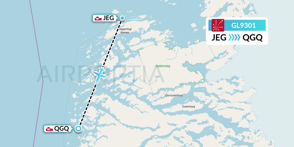 GL9301 Air Greenland Flight Map: Aasiaat to Attu