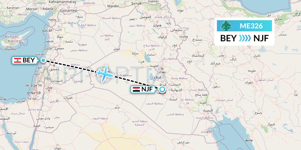 ME326 MEA Flight Map: Beirut to Najaf