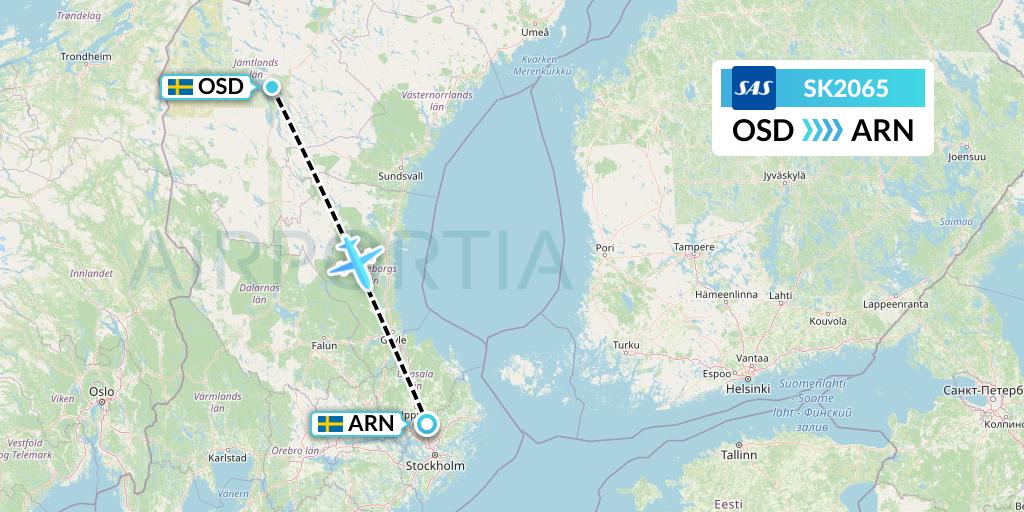 SK2065 SAS Flight Map: Ostersund to Stockholm