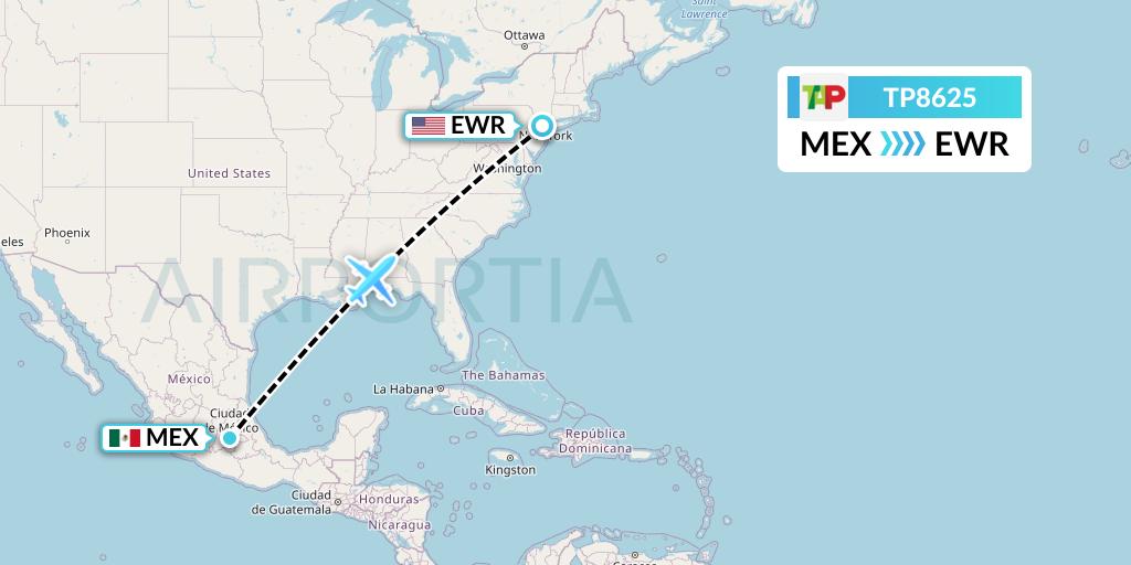 TP8625 TAP Portugal Flight Map: Mexico City to New York