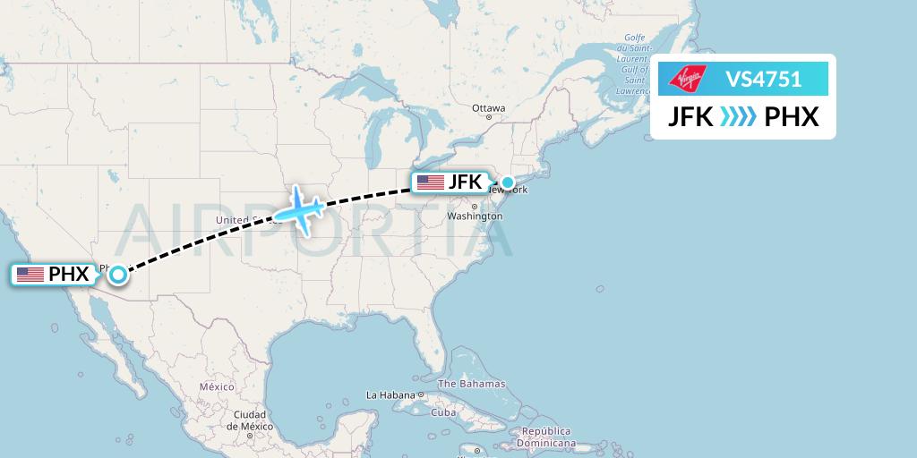 VS4751 Virgin Atlantic Airways Flight Map: New York to Phoenix