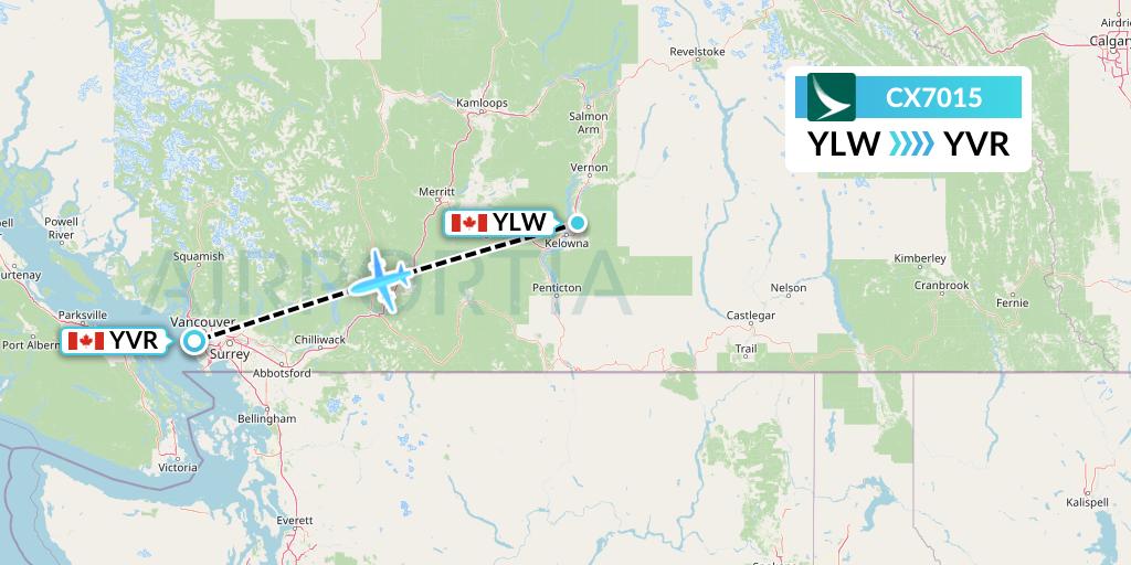 CX7015 Cathay Pacific Flight Map: Kelowna to Vancouver