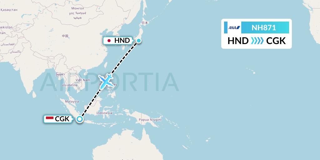 NH871 All Nippon Airways Flight Map: Tokyo to Jakarta