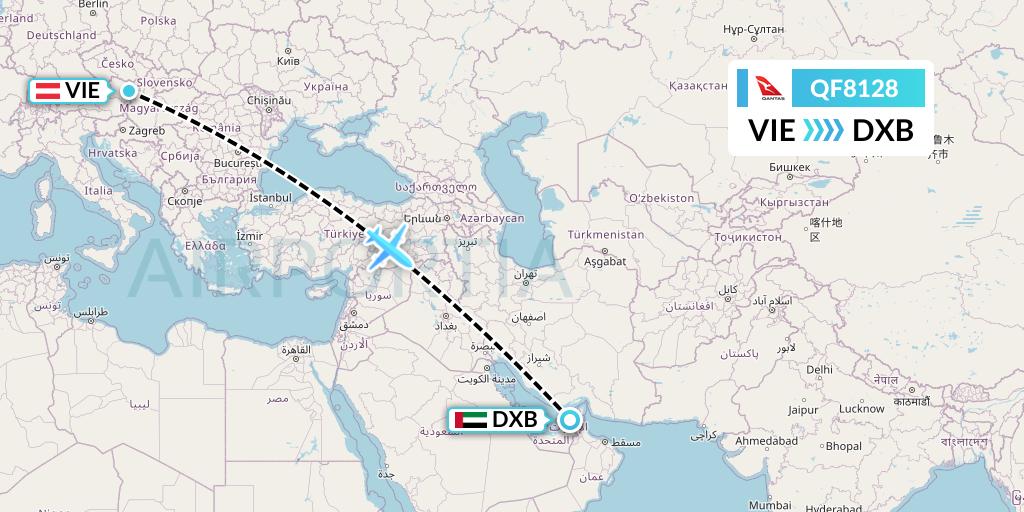 QF8128 Qantas Flight Map: Vienna to Dubai