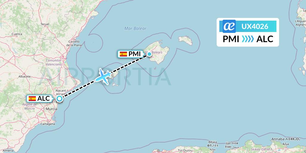 UX4026 Air Europa Flight Map: Palma de Mallorca to Alicante