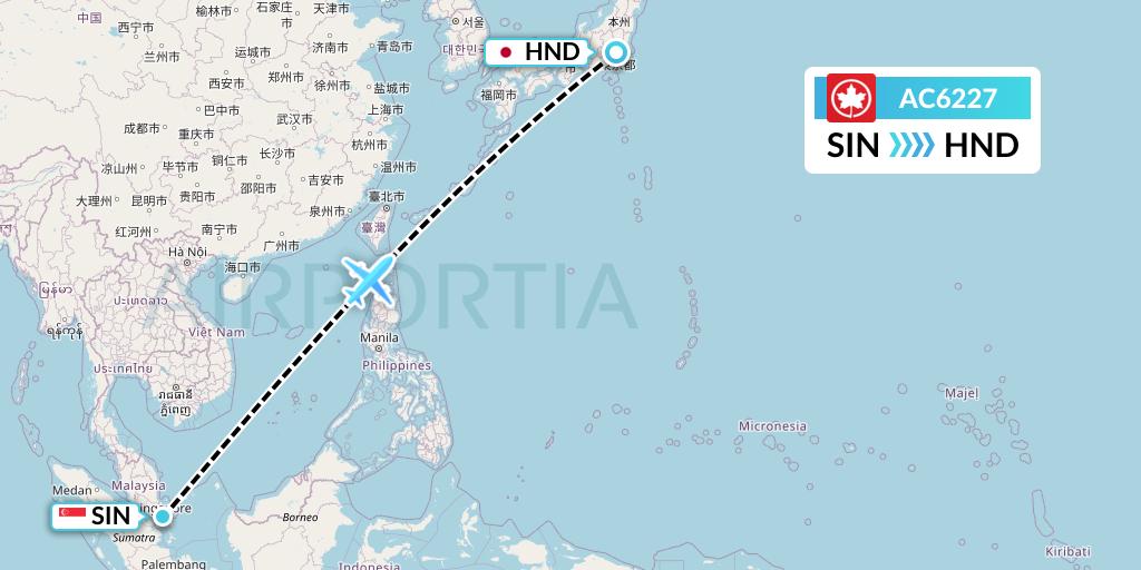AC6227 Air Canada Flight Map: Singapore to Tokyo