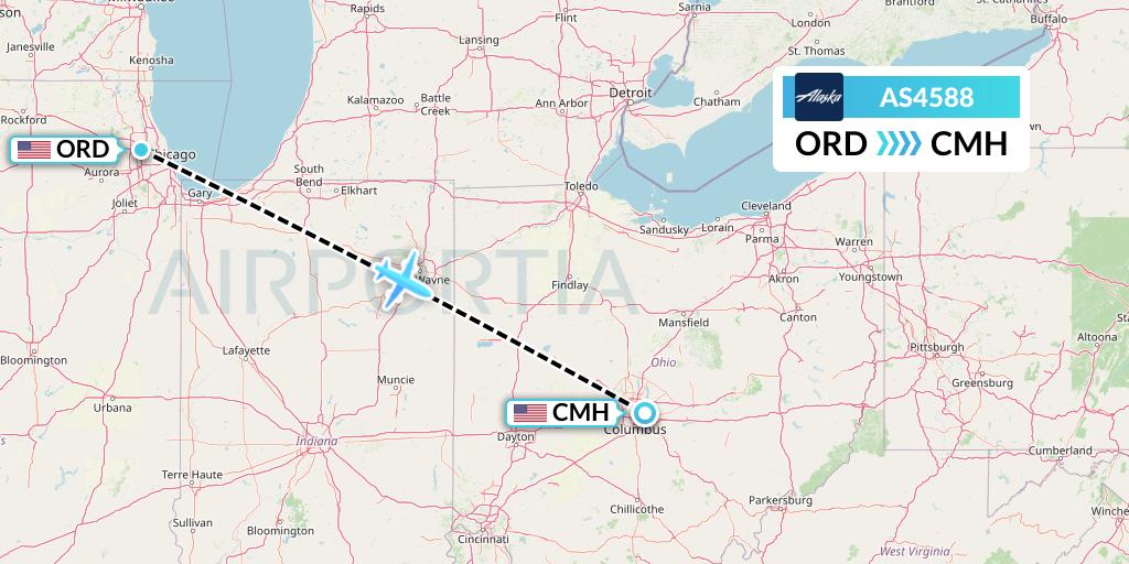 AS4588 Alaska Airlines Flight Map: Chicago to Columbus