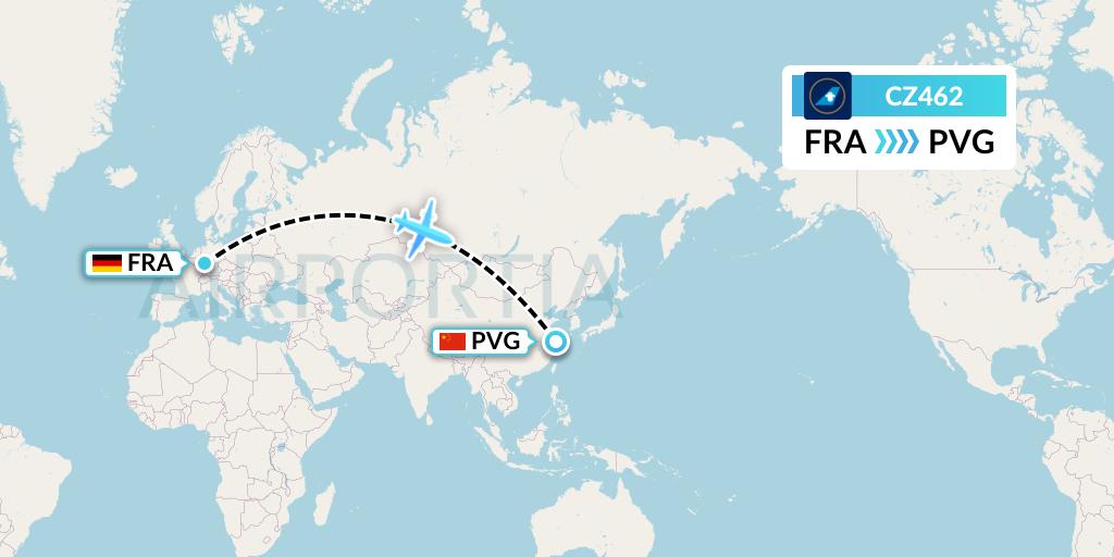 CZ462 China Southern Airlines Flight Map: Frankfurt to Shanghai