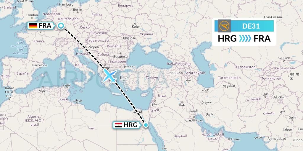 DE31 Condor Flight Map: Hurghada to Frankfurt