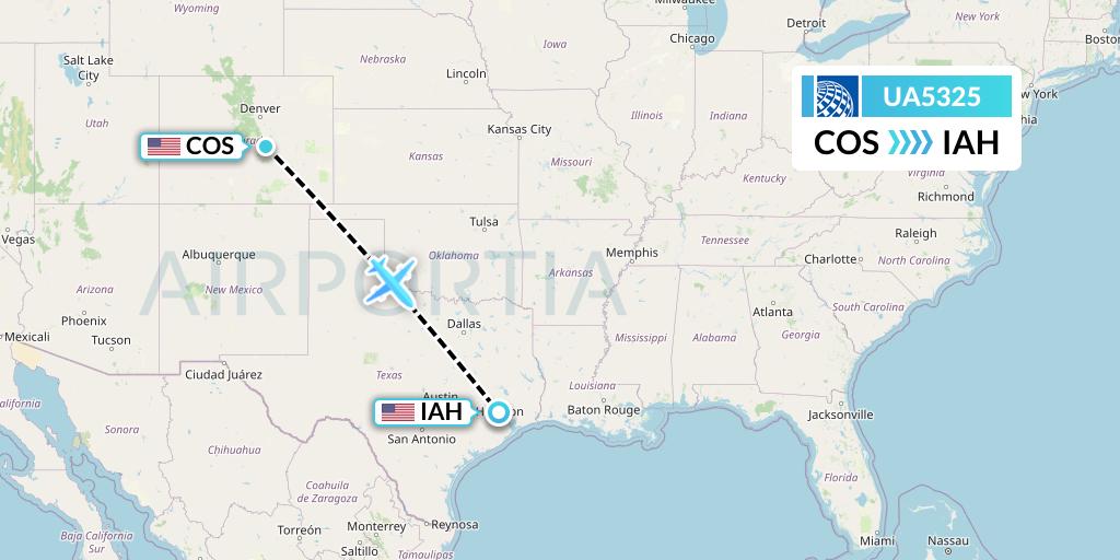 UA5325 United Airlines Flight Map: Colorado Springs to Houston