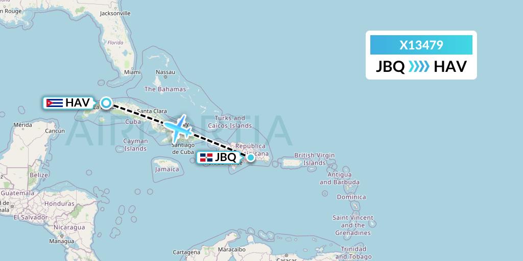 X13479 Nik Airways Flight Map: Santo Domingo to Havana