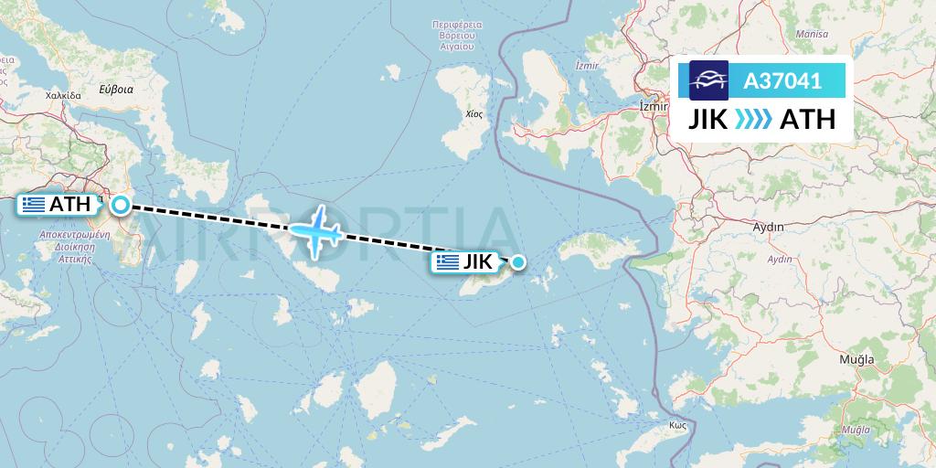A37041 Aegean Airlines Flight Map: Ikaria to Athens