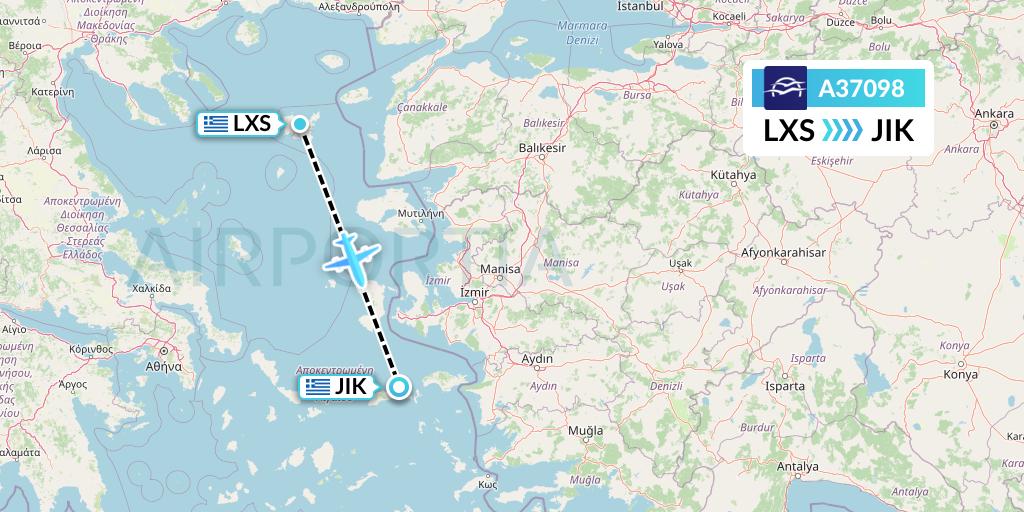 A37098 Aegean Airlines Flight Map: Lemnos to Ikaria