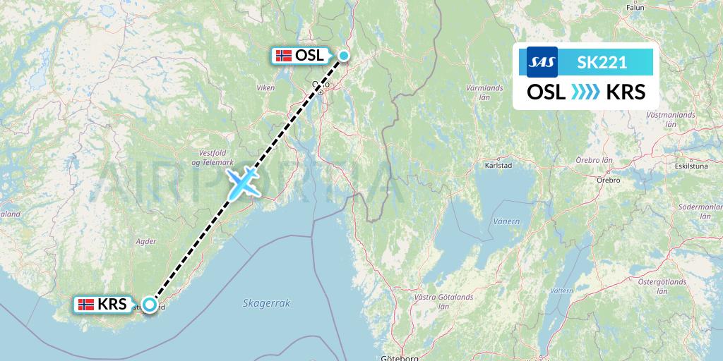 SK221 SAS Flight Map: Oslo to Kristiansand
