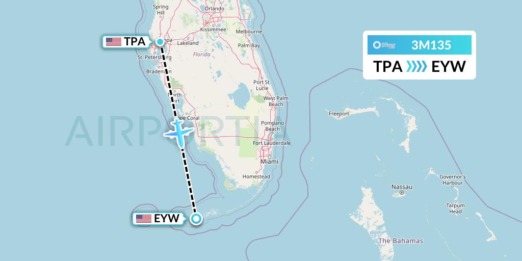 3M135 Silver Airways Flight Map: Tampa to Key West