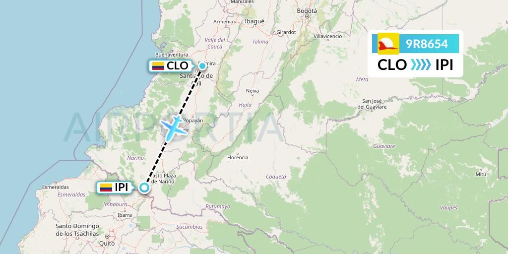 9R8654 Satena Flight Map: Cali to Ipiales