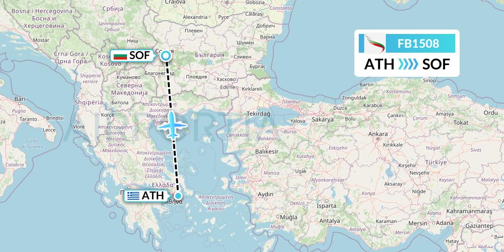 FB1508 Bulgaria Air Flight Map: Athens to Sofia