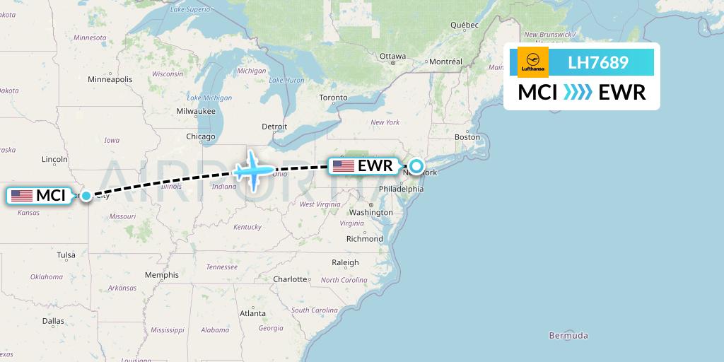 LH7689 Lufthansa Flight Map: Kansas City to New York
