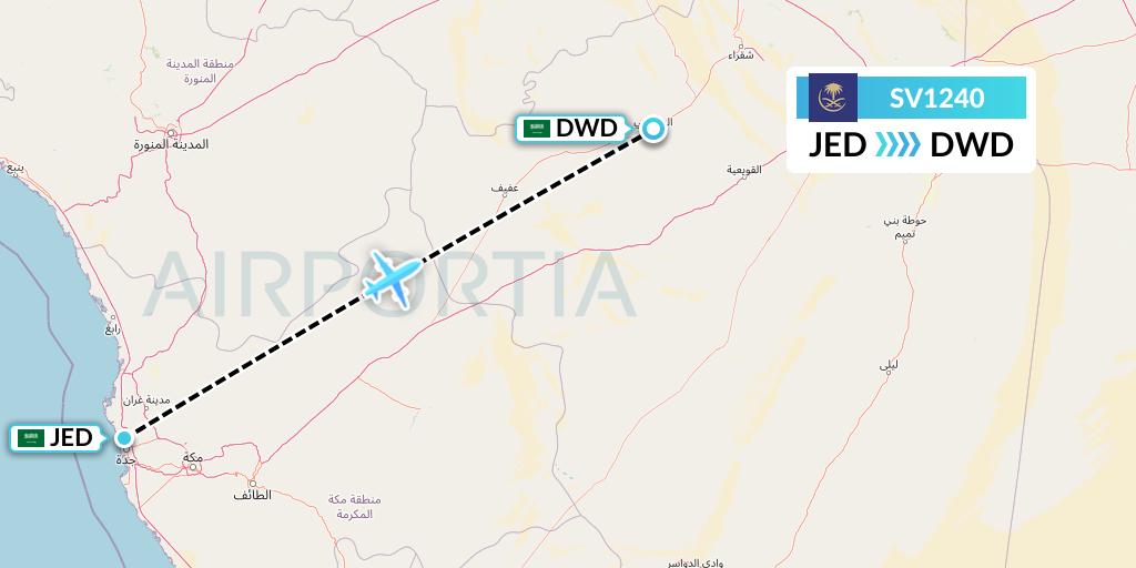 SV1240 Saudi Arabian Airlines Flight Map: Jeddah to Dawadmi