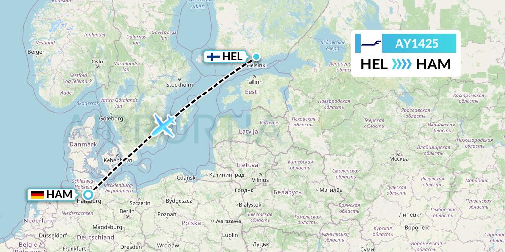 AY1425 Finnair Flight Map: Helsinki to Hamburg