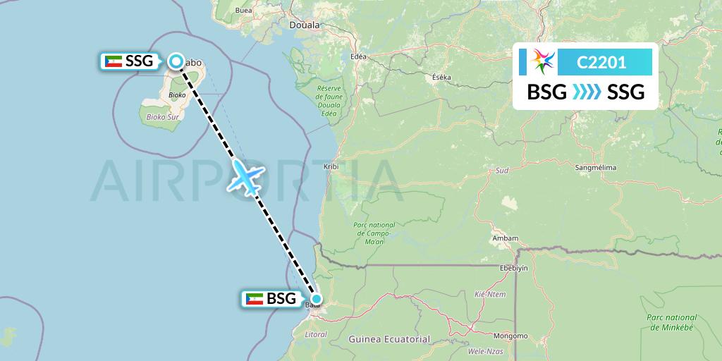 C2201 Ceiba Intercontinental Flight Map: Bata to Malabo